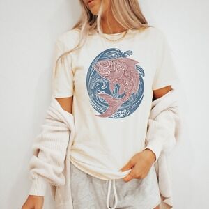 Ornamental Fish Graphic Tee Decorative Wave Design